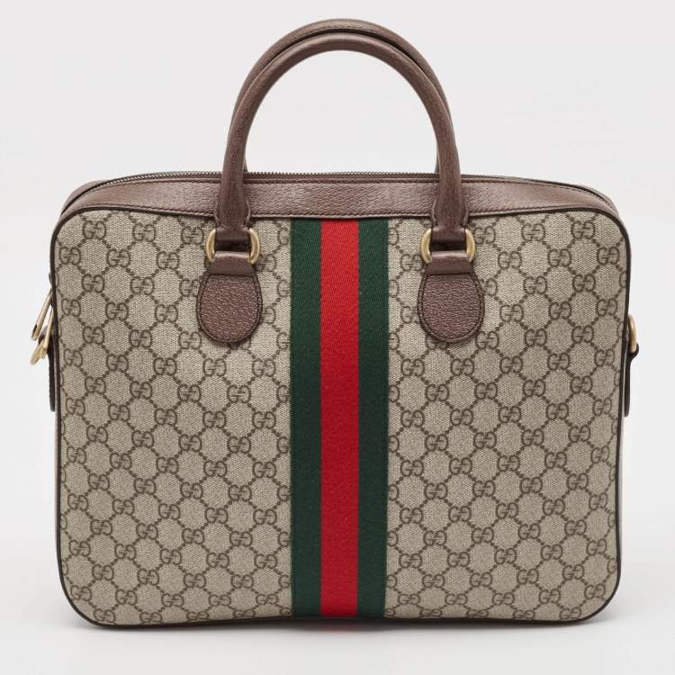 Pre Owned Gucci Brown/Beige GG Supreme Canvas Web Ophidia Briefcase