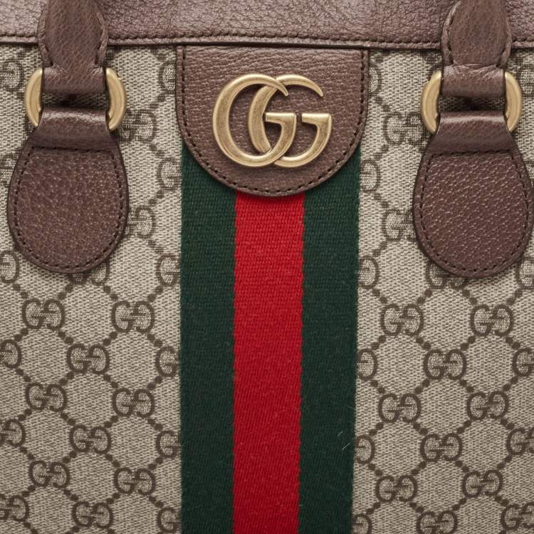 Pre Owned Gucci Brown/Beige GG Supreme Canvas Web Ophidia Briefcase