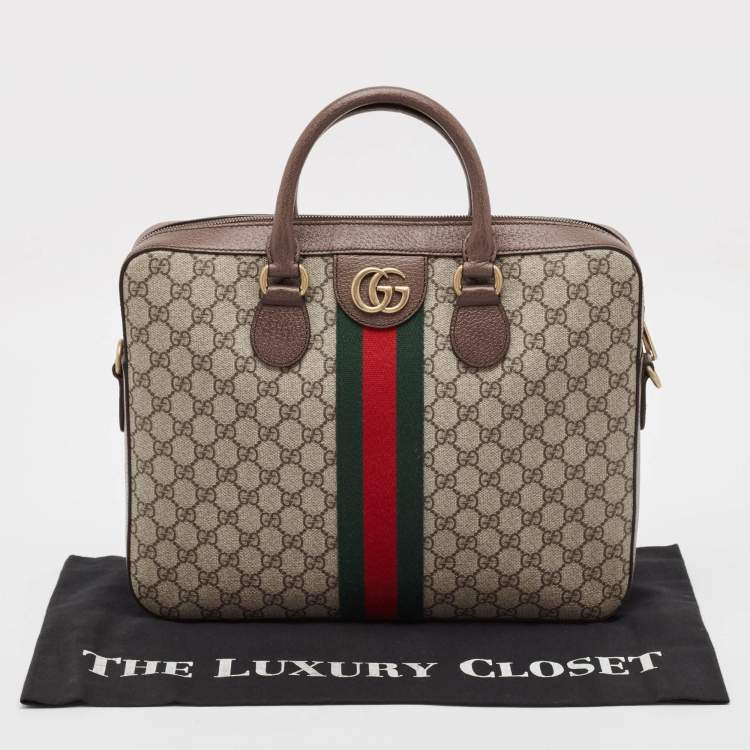 Pre Owned Gucci Brown/Beige GG Supreme Canvas Web Ophidia Briefcase