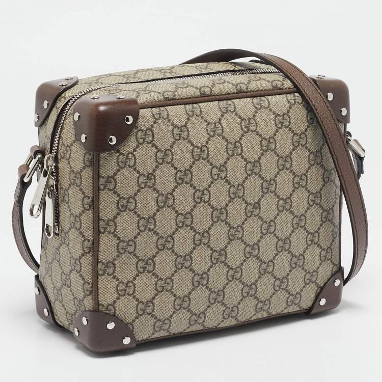 Pre Owned Gucci Beige/Ebony GG Supreme Canvas and Leather Square Messenger Bag