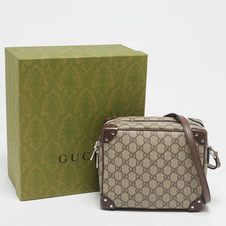 Pre Owned Gucci Beige/Ebony GG Supreme Canvas and Leather Square Messenger Bag