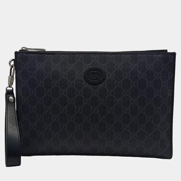 مملوكة مسبقًا Gucci Black Canvas Interlocking Clutch