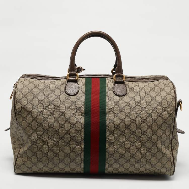 Pre Owned Gucci Brown/Beige GG Supreme Canvas Web Ophidia Carry-On Duffle Bag 