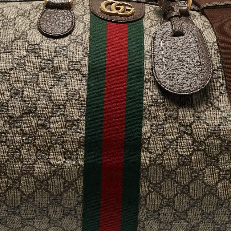 Pre Owned Gucci Brown/Beige GG Supreme Canvas Web Ophidia Carry-On Duffle Bag 
