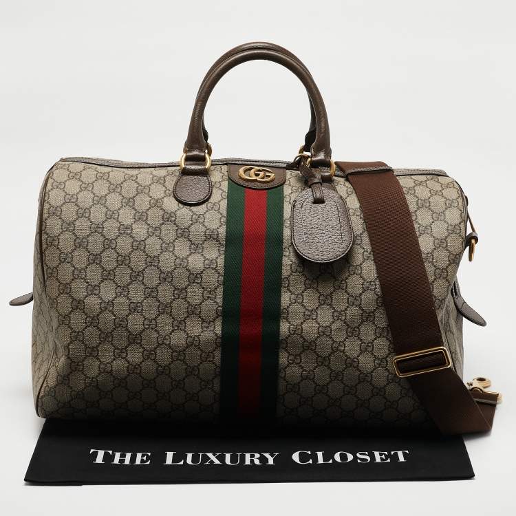 Pre Owned Gucci Brown/Beige GG Supreme Canvas Web Ophidia Carry-On Duffle Bag 
