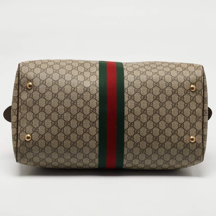 Pre Owned Gucci Brown/Beige GG Supreme Canvas Web Ophidia Carry-On Duffle Bag 