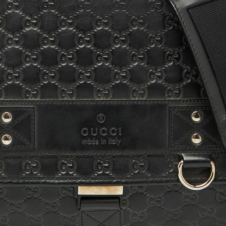 Pre Owned Gucci Black Guccissima Leather Flap Messenger Bag