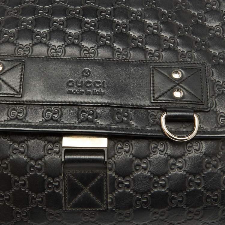 Pre Owned Gucci Black Guccissima Leather Flap Messenger Bag