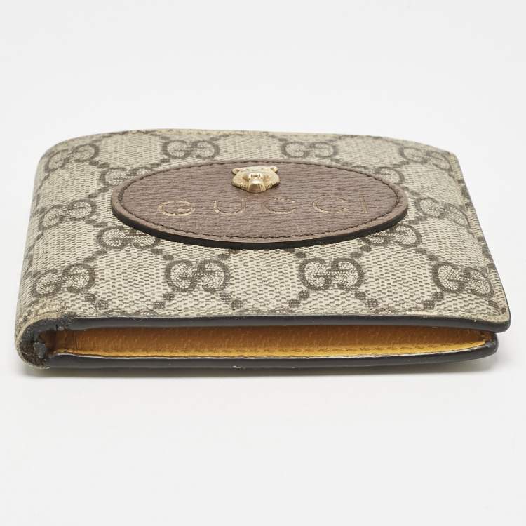 Pre Owned Gucci Beige/Brown GG Supreme Canvas and Leather Tiger Head Bifold Wallet