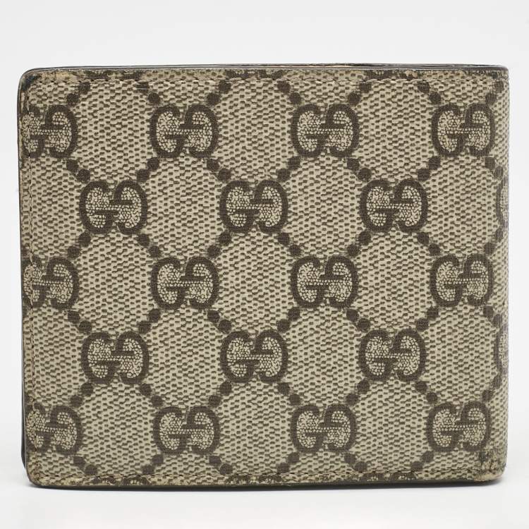 Pre Owned Gucci Beige/Brown GG Supreme Canvas and Leather Tiger Head Bifold Wallet