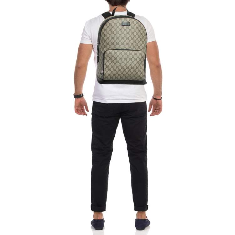 Pre Owned Gucci Beige/Black GG Supreme Canvas and Leather Eden Backpack