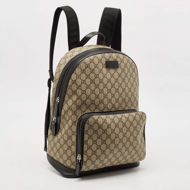 Pre Owned Gucci Beige/Black GG Supreme Canvas and Leather Eden Backpack