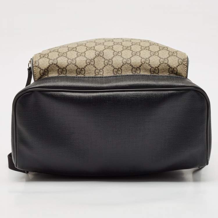 Pre Owned Gucci Beige/Black GG Supreme Canvas and Leather Eden Backpack
