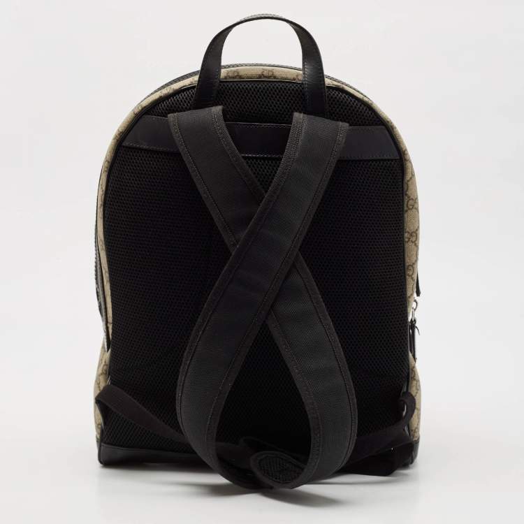 Pre Owned Gucci Beige/Black GG Supreme Canvas and Leather Eden Backpack
