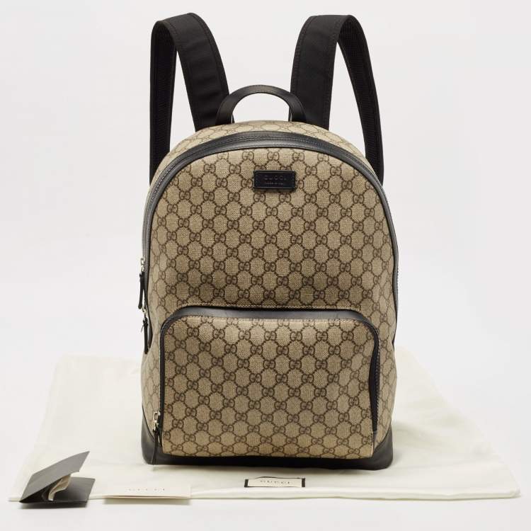 Pre Owned Gucci Beige/Black GG Supreme Canvas and Leather Eden Backpack