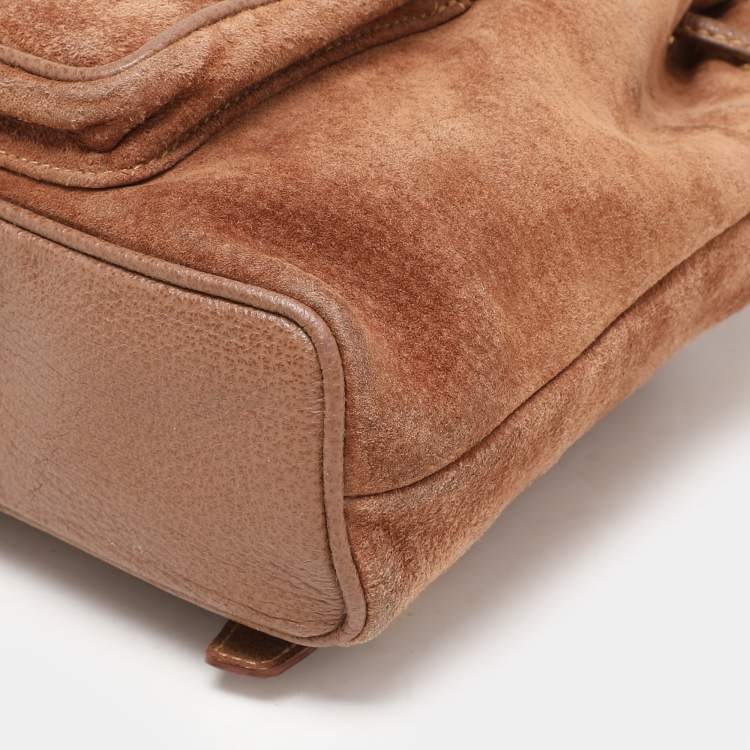 مملوكة مسبقًا Gucci Brown Suede and Leather Bamboo Drawstring Backpack