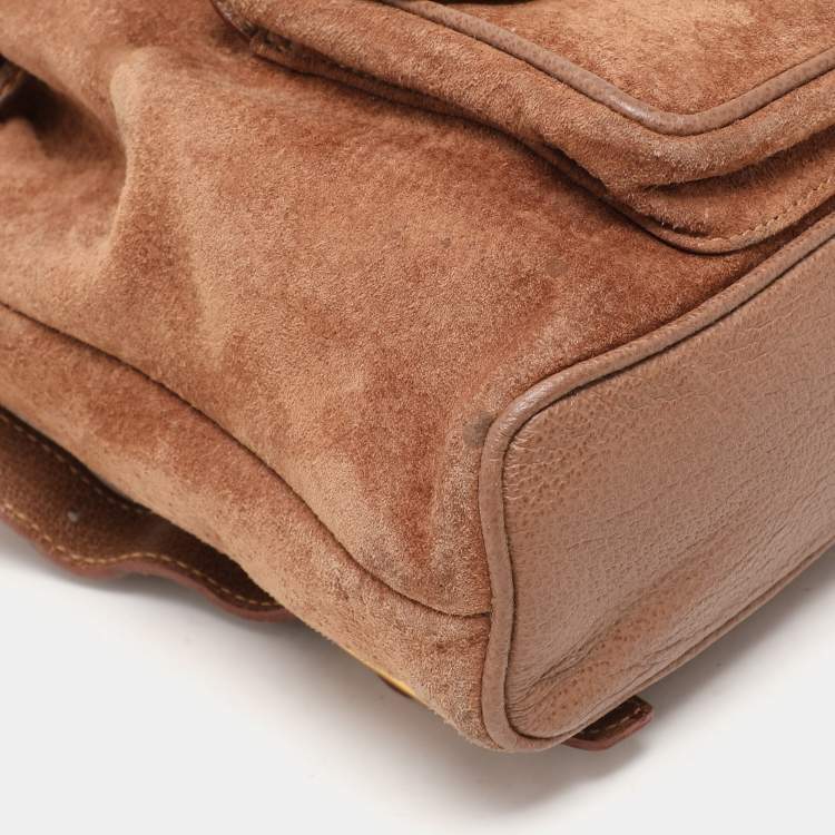 مملوكة مسبقًا Gucci Brown Suede and Leather Bamboo Drawstring Backpack