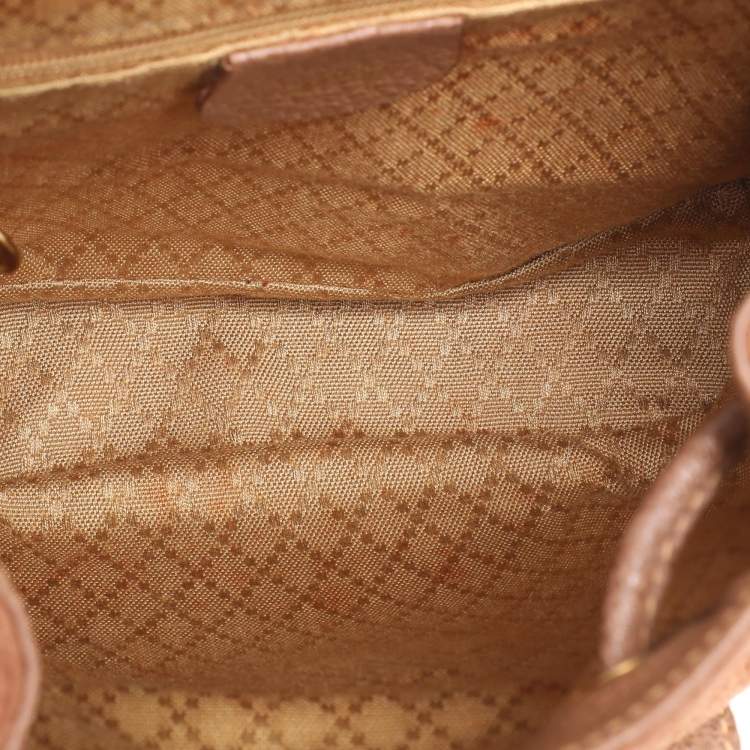 مملوكة مسبقًا Gucci Brown Suede and Leather Bamboo Drawstring Backpack