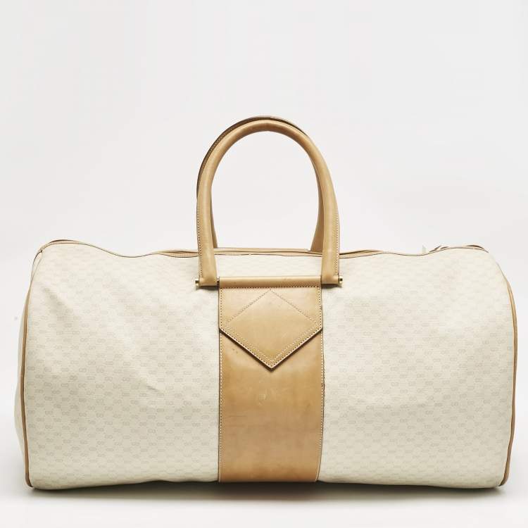 Pre Owned Gucci Light Beige/Tan Micro GG Supreme Canvas Duffle Bag