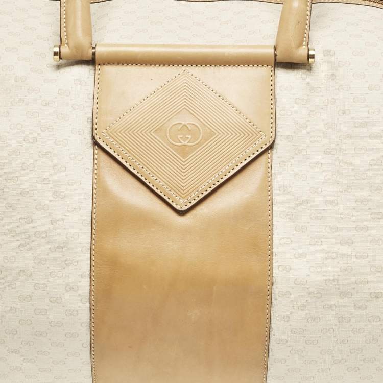Pre Owned Gucci Light Beige/Tan Micro GG Supreme Canvas Duffle Bag