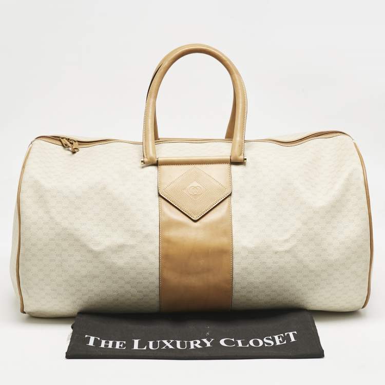 Pre Owned Gucci Light Beige/Tan Micro GG Supreme Canvas Duffle Bag