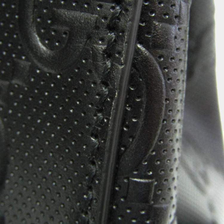 Pre Owned Gucci Black Leather Perforated GG Embossed Tote Bag