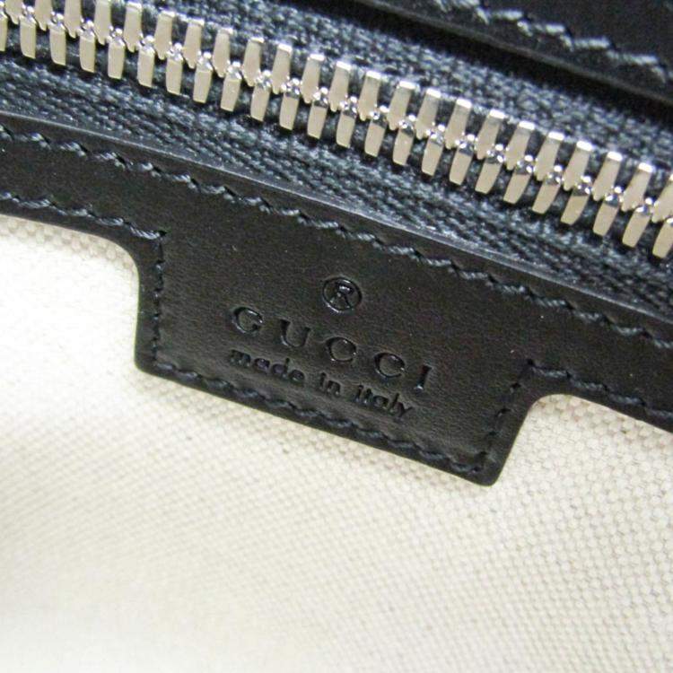Pre Owned Gucci Black Leather Perforated GG Embossed Tote Bag