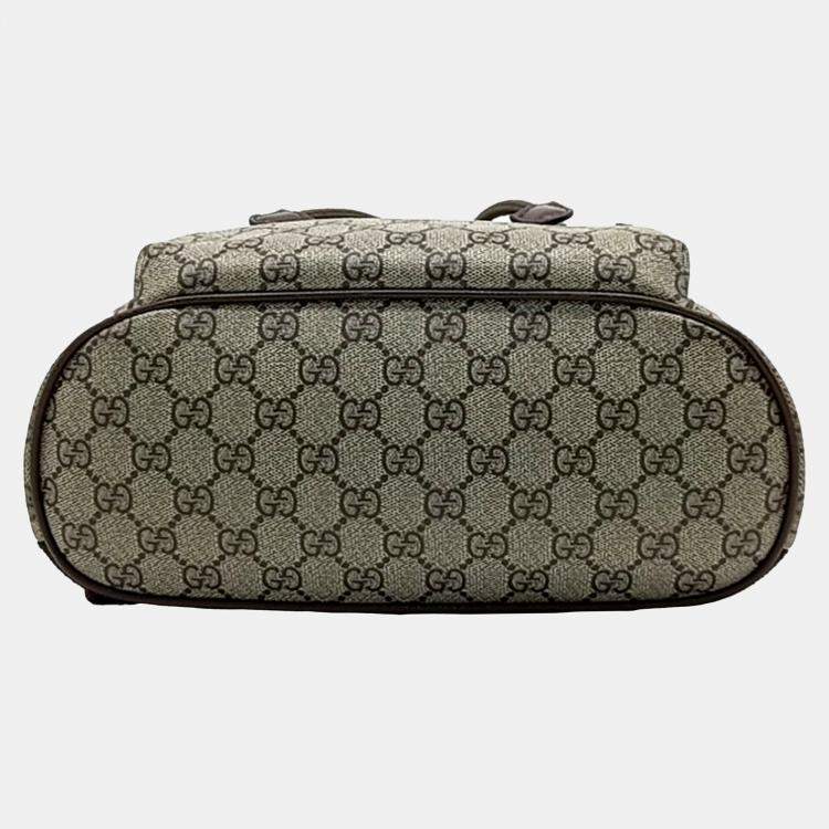 Pre Owned Gucci Beige Brown Canvas and Leather Ophidia small backpack