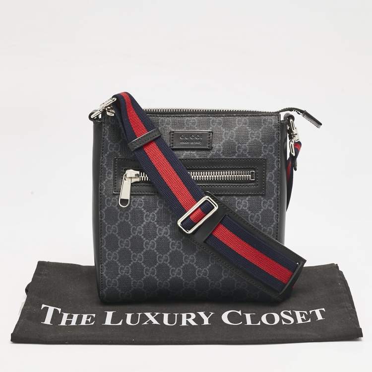 Pre Owned Gucci Black GG Supreme Canvas Small Messenger Bag