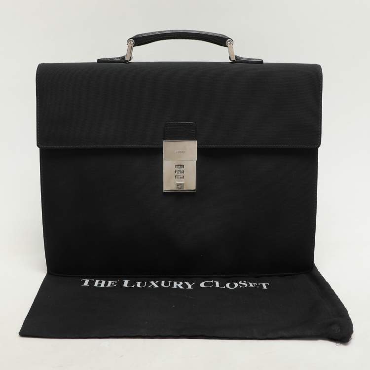 Pre Owned Gucci Black Nylon and Leather Combination Lock Briefcase
