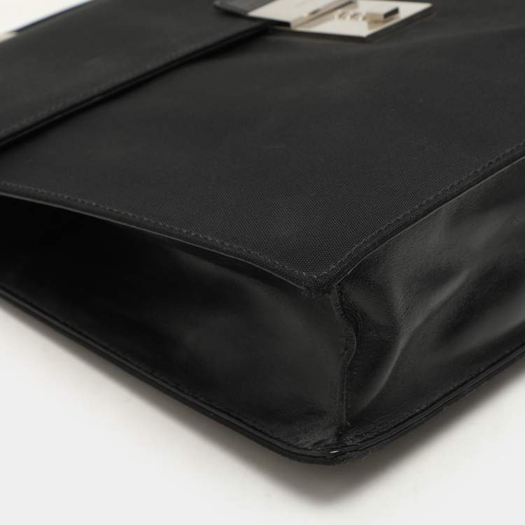 Pre Owned Gucci Black Nylon and Leather Combination Lock Briefcase