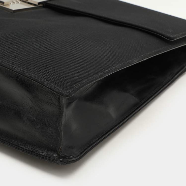 Pre Owned Gucci Black Nylon and Leather Combination Lock Briefcase