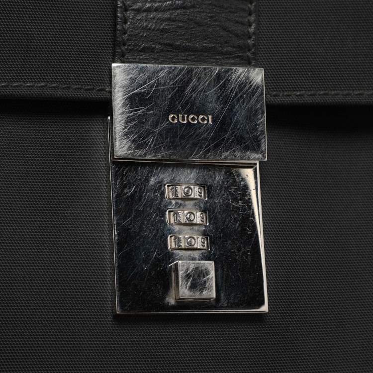 Pre Owned Gucci Black Nylon and Leather Combination Lock Briefcase