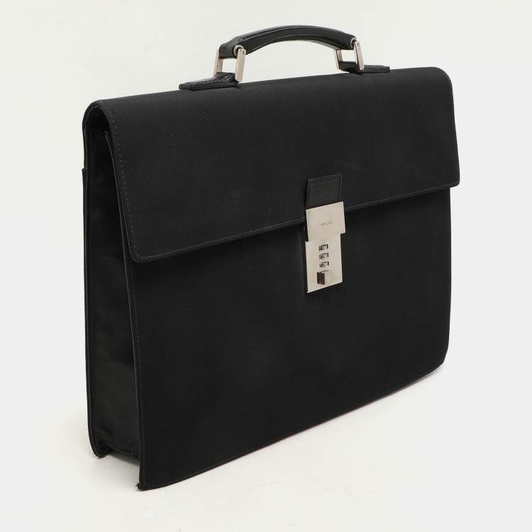 Pre Owned Gucci Black Nylon and Leather Combination Lock Briefcase
