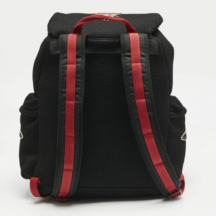 Pre Owned Gucci Black Mesh Fabric Hollywood Embroidered Backpack