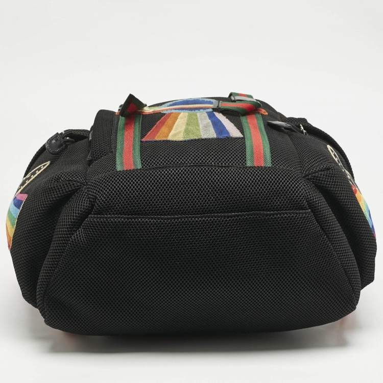 Pre Owned Gucci Black Mesh Fabric Hollywood Embroidered Backpack