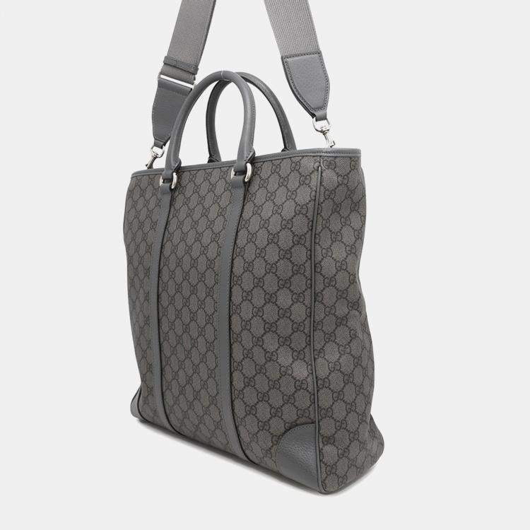 Pre Owned Gucci Gray GG Supreme Canvas and Leather Ophidia Tote Bag
