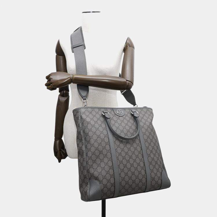 Pre Owned Gucci Gray GG Supreme Canvas and Leather Ophidia Tote Bag