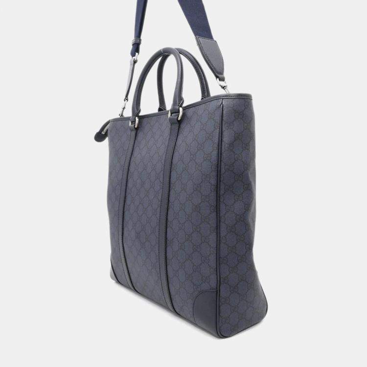 Pre Owned Gucci Navy PVC Leather Ophidia Tote Bag