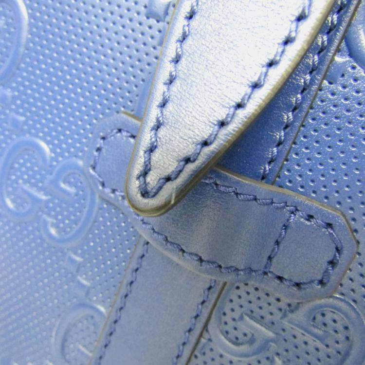 Pre Owned Gucci Blue GG Embossed Tote Leather Tote Bag 