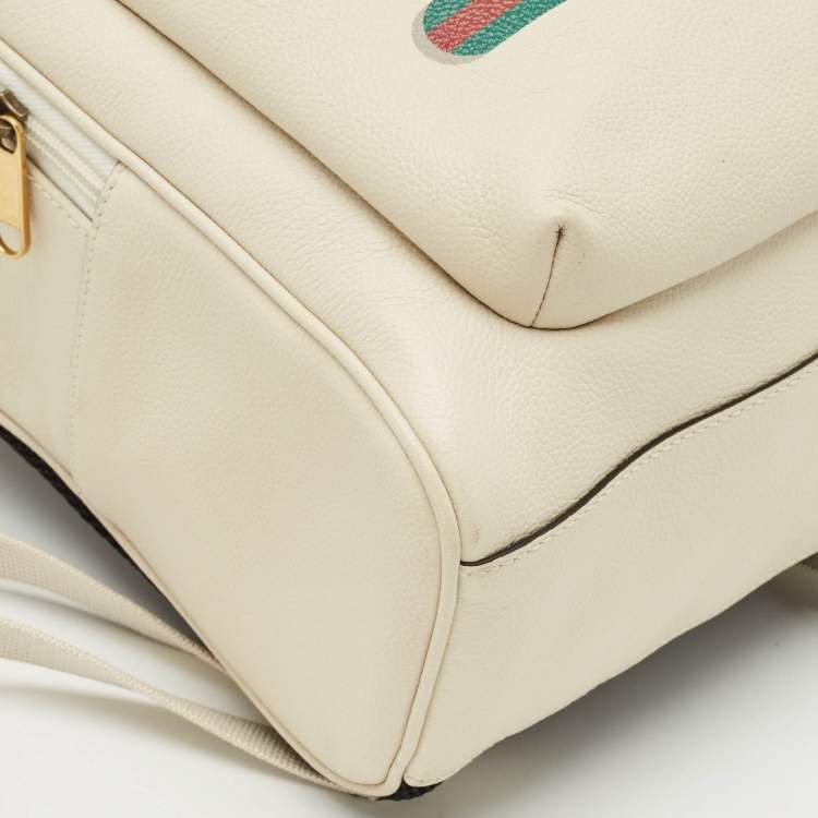 Pre Owned Gucci Off White Leather Logo Print Backpack