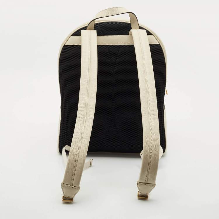 Pre Owned Gucci Off White Leather Logo Print Backpack