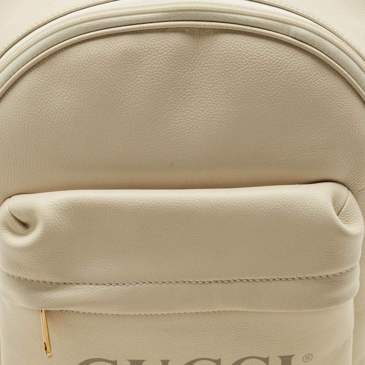 Pre Owned Gucci Off White Leather Logo Print Backpack