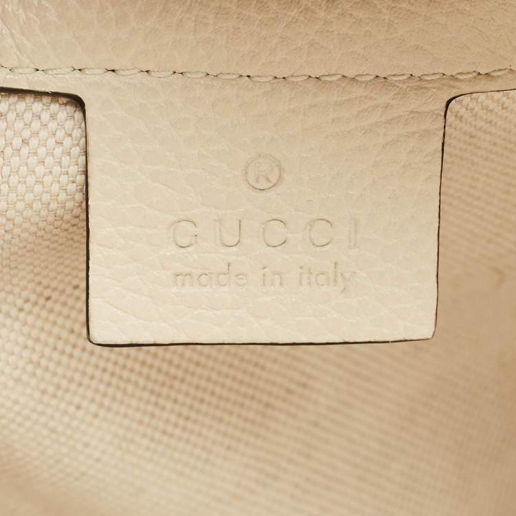 Pre Owned Gucci Off White Leather Logo Print Backpack