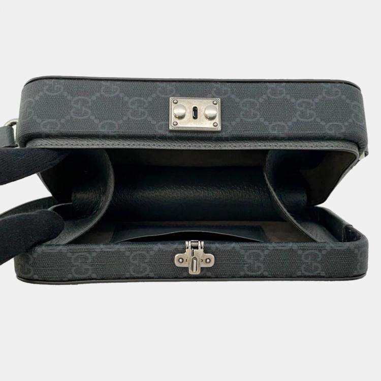 Pre Owned Gucci Grey/Black Cutout Interlocking G Shoulder Bag 