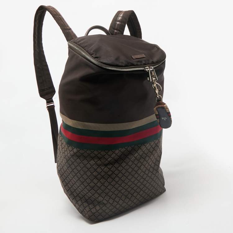 Pre Owned Gucci Brown Diamante Nylon Web Backpack