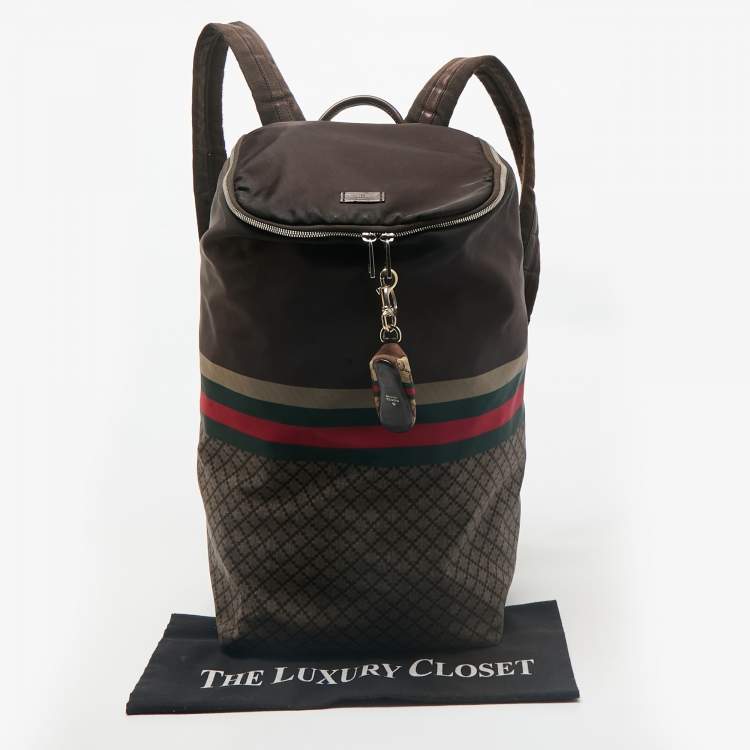 Pre Owned Gucci Brown Diamante Nylon Web Backpack