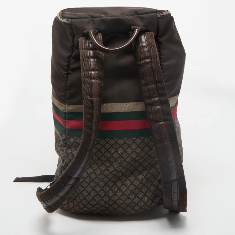 Pre Owned Gucci Brown Diamante Nylon Web Backpack