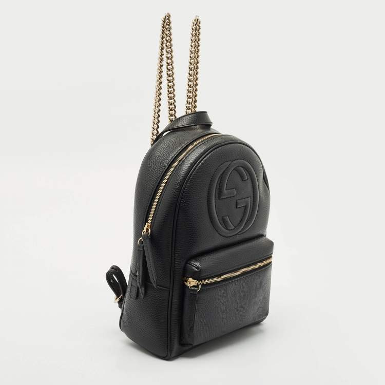 Pre Owned Gucci Black Leather Soho Chain Backpack