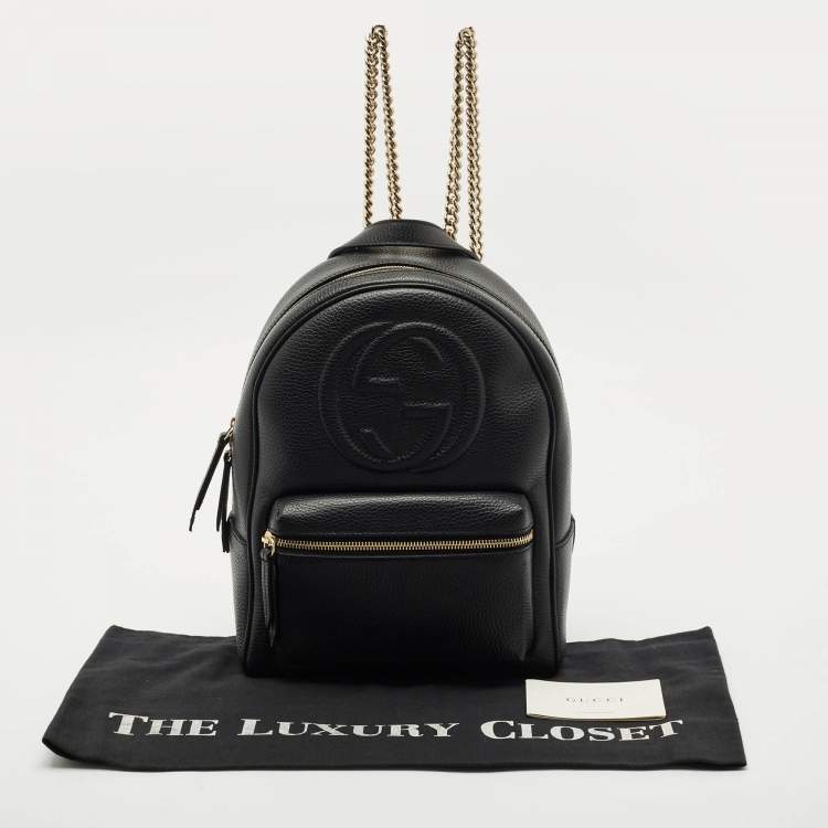 Pre Owned Gucci Black Leather Soho Chain Backpack